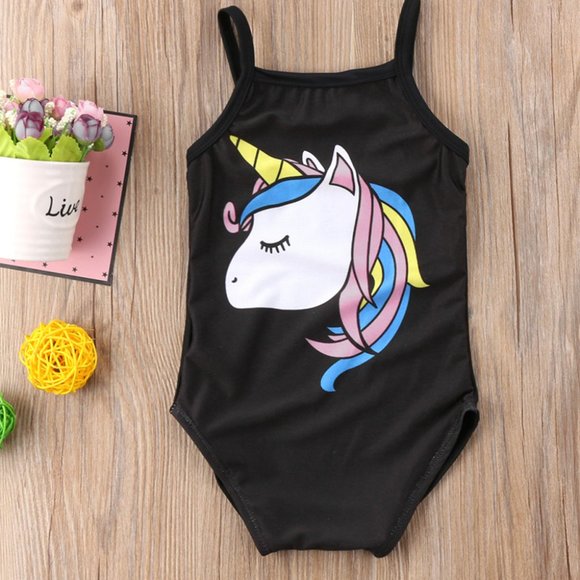 Black Unicorn Baby Girl One-Piece Swimsuit - Picture 1 of 4
